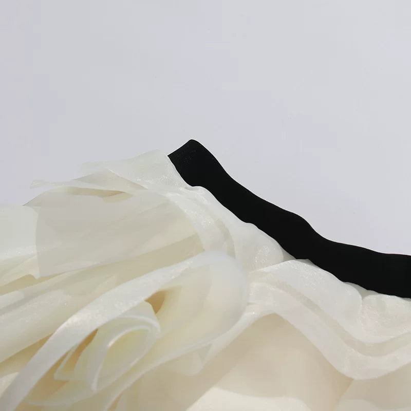 Flowering Girl Women Strapless Black Lace Corset Ruffle Tulle Mini Dress