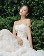 Flowering Girl Women sally 3d butterfly waist-cinching Strapless lace maxi dress - white