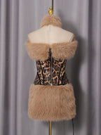 suzanne Leopard Fur Sequin Skirt Set