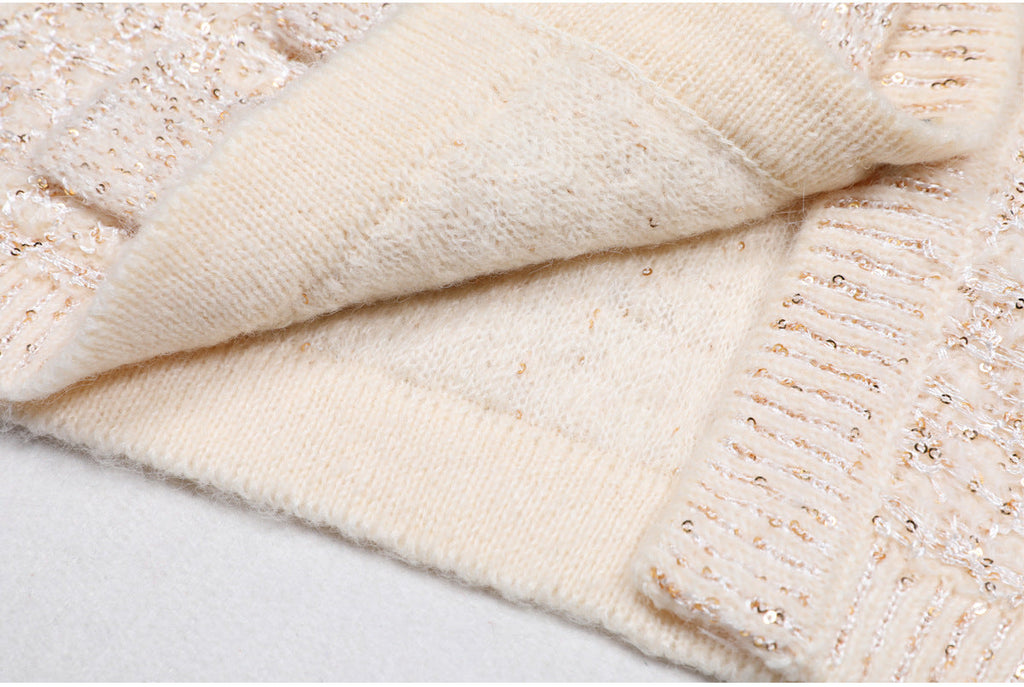 Flowering Girl Women sequin knit v-neck cardigan in beige