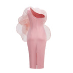 Flowering Girl Women Andrea Mesh Flower One Shoulder Midi Dress In Pink