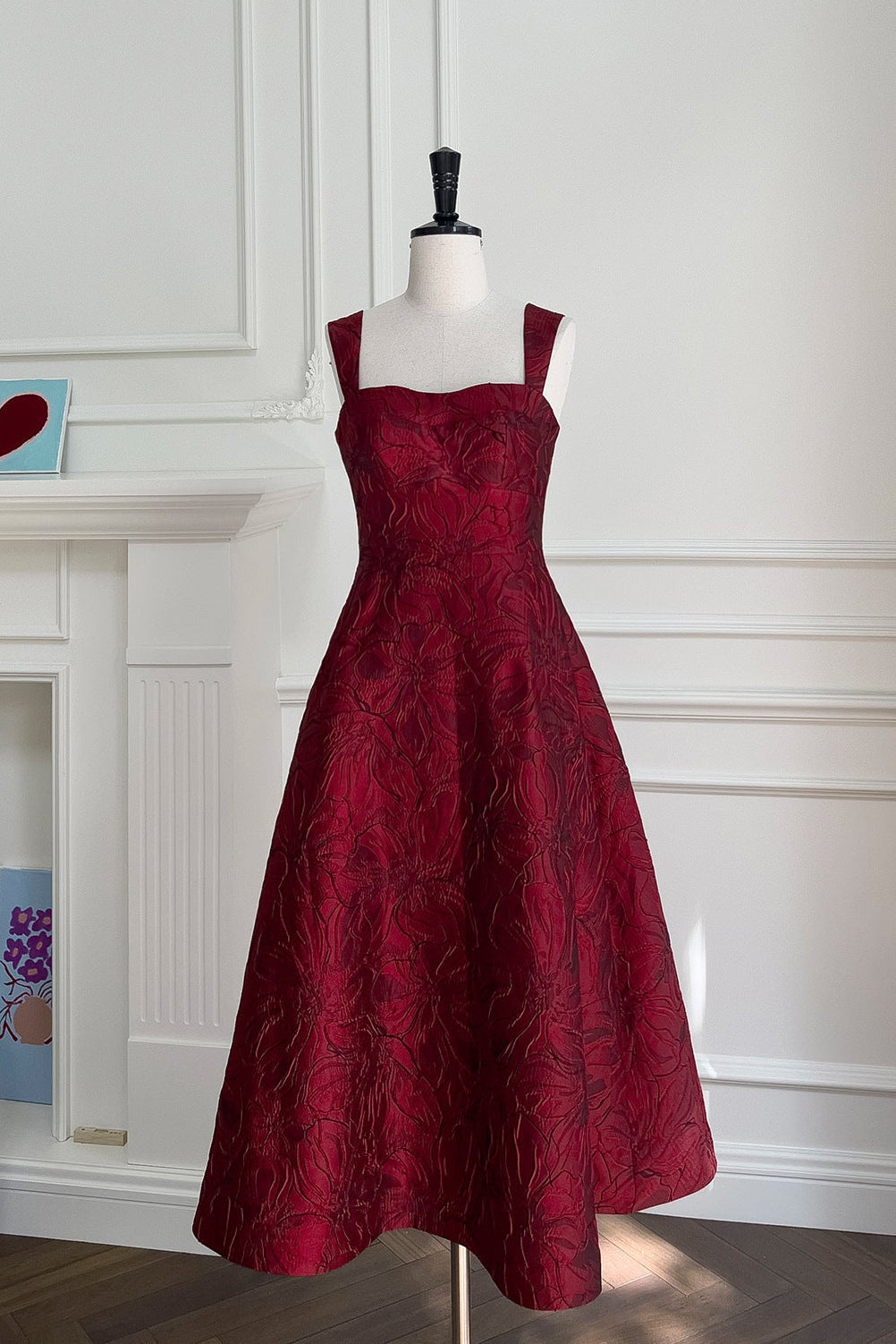 Burgundy Jacquard Camisole Midi Dress