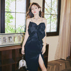 Dolores French-Style Bow Mini Dress-Black