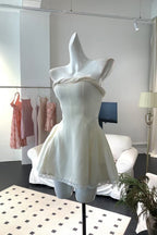 Flowering Girl Women Sylvia Lace Trim Strapless Mini Dress In White