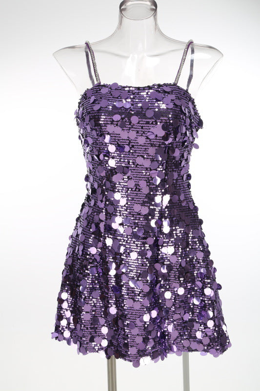 Virginia Strappy Sequin Embellished Mini Dress In Purple