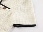 Flowering Girl Women white knitted short-sleeved button-down mini dress