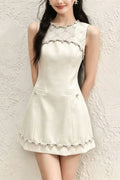 Flowering Girl Women nina rhinestone a-line mini dress - beige