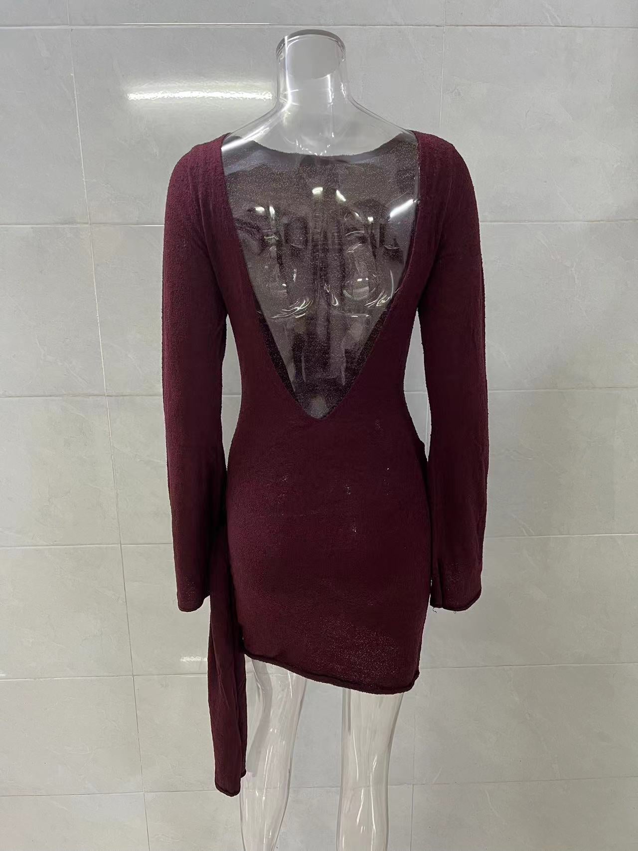 Flowering Girl Women brown long sleeve knitted mini dress