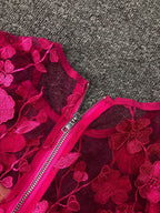 Rose red floral lace Long Sleeve Mini Dress