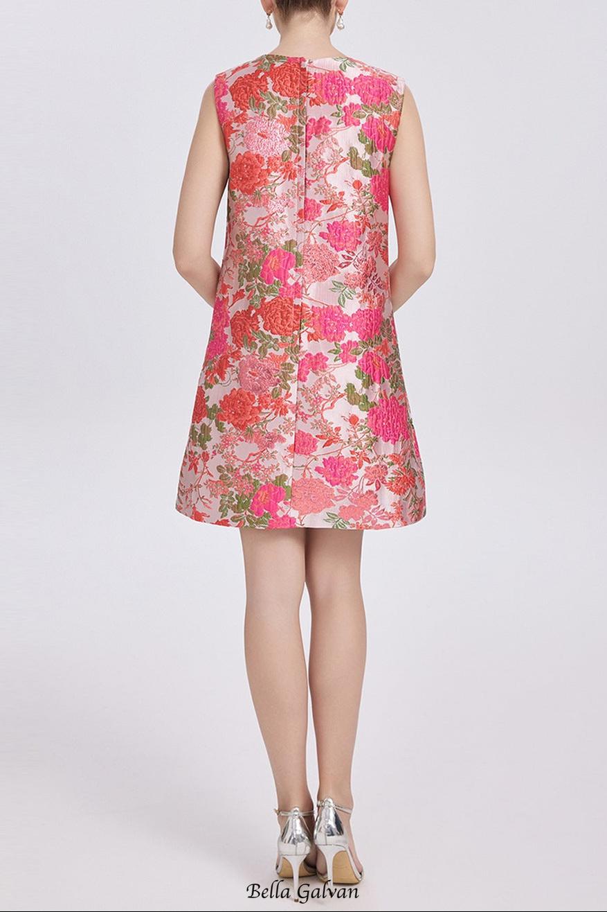 hilary multicolor floral embroidery sleeveless mini dress
