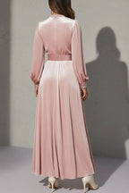 Flowering Girl Women pink V-neck gold velvet maxi dress