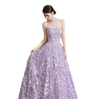 Arlene Floral Strapless Evening Gown - Purple