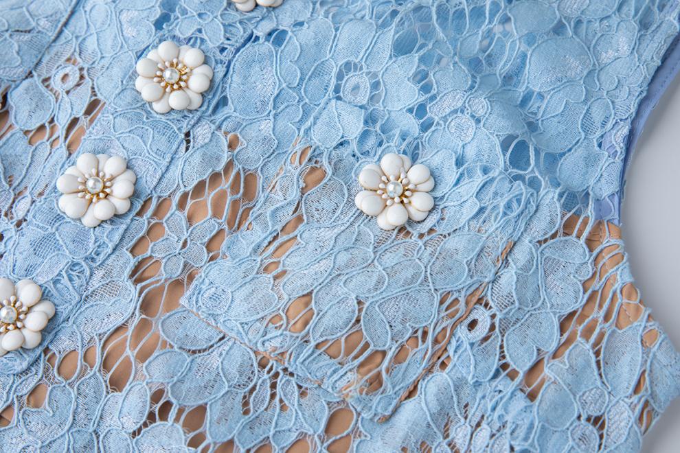Flowering Girl Women eunice hollow pencil Lace mini Dress in blue