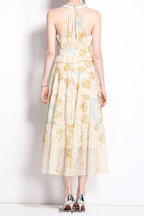 Flowering Girl Women elvira print sleeveless halterneck midi dress in yellow