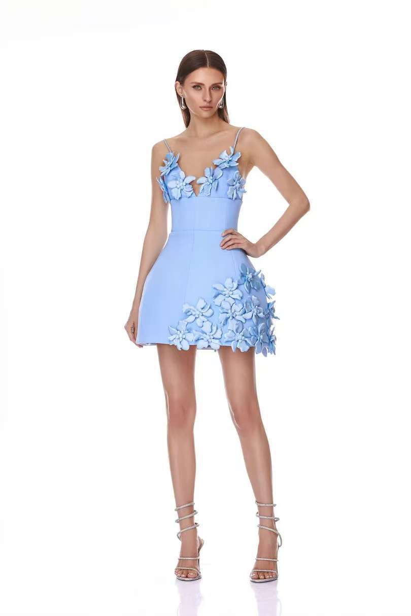 Flowering Girl Women lyuba 3d flower embellished A-line mini dress - blue