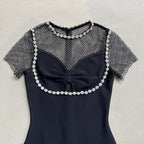 Flowering Girl Women Crystal Mesh Bandage Midi Dress