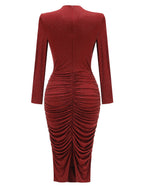 Flowering Girl Women Diamond embellished pleated Midi Dress in merlot