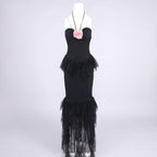 Flowering Girl Women Lace Tiered flower Strapless Maxi Dress in black