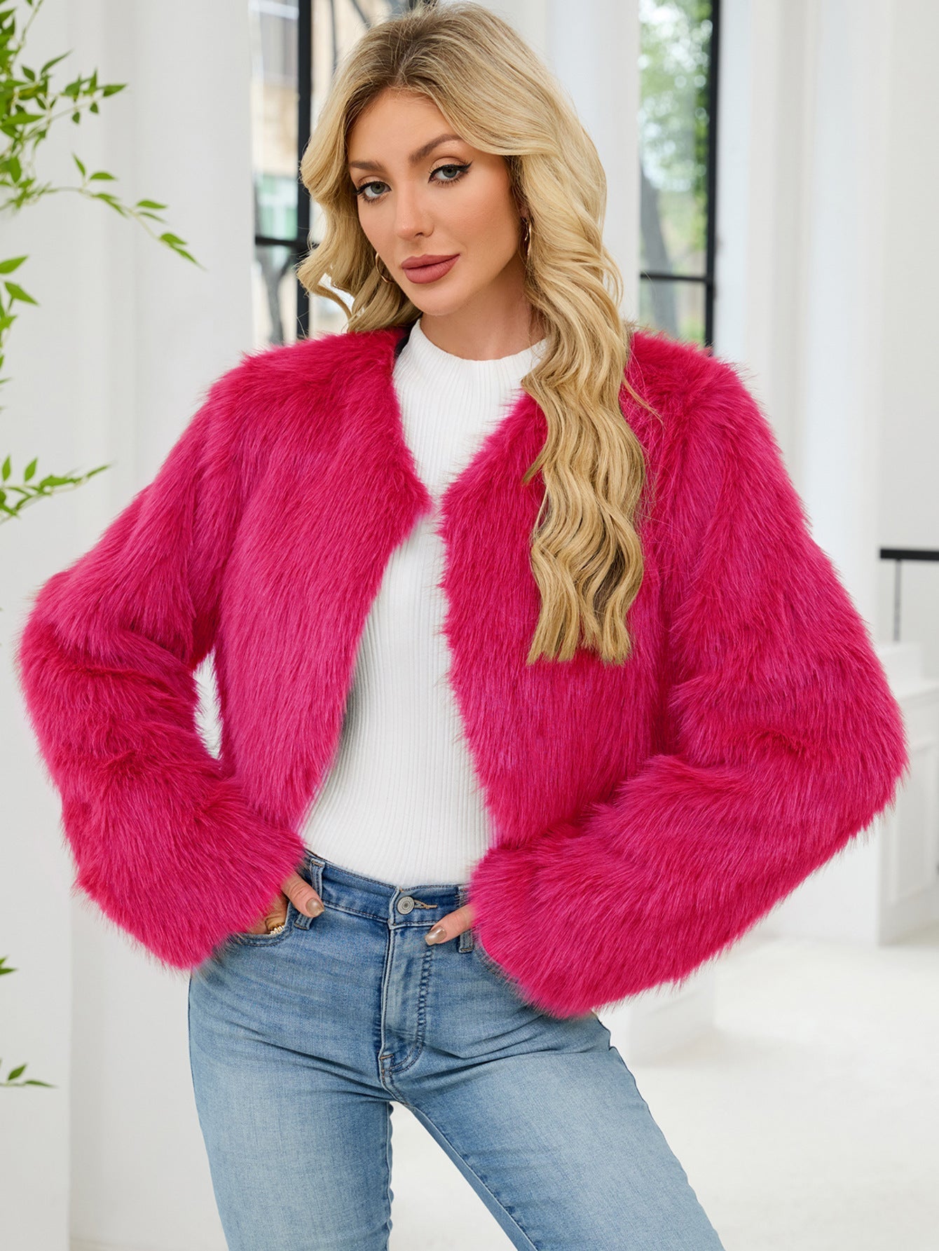 Flowering Girl Women victoria Imitation Fur Top Short Jacket