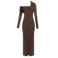 Flowering Girl Women maud One-shoulder pleated high-slit maxi dress - brown