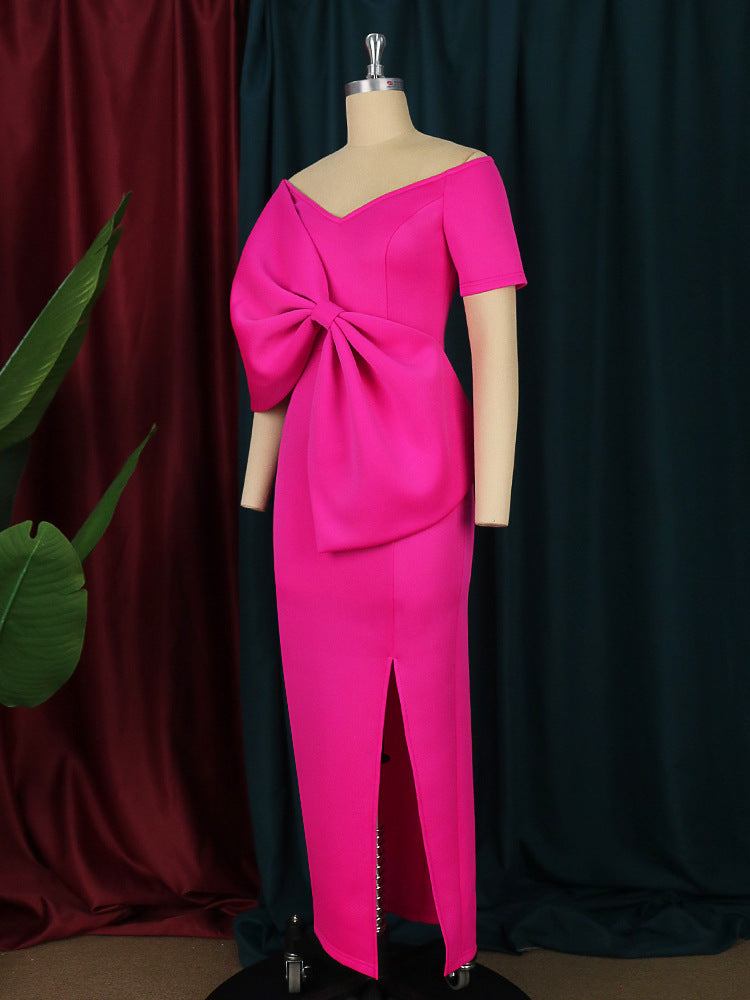 Flowering Girl Women Pink Bow-Knot Midi Dress