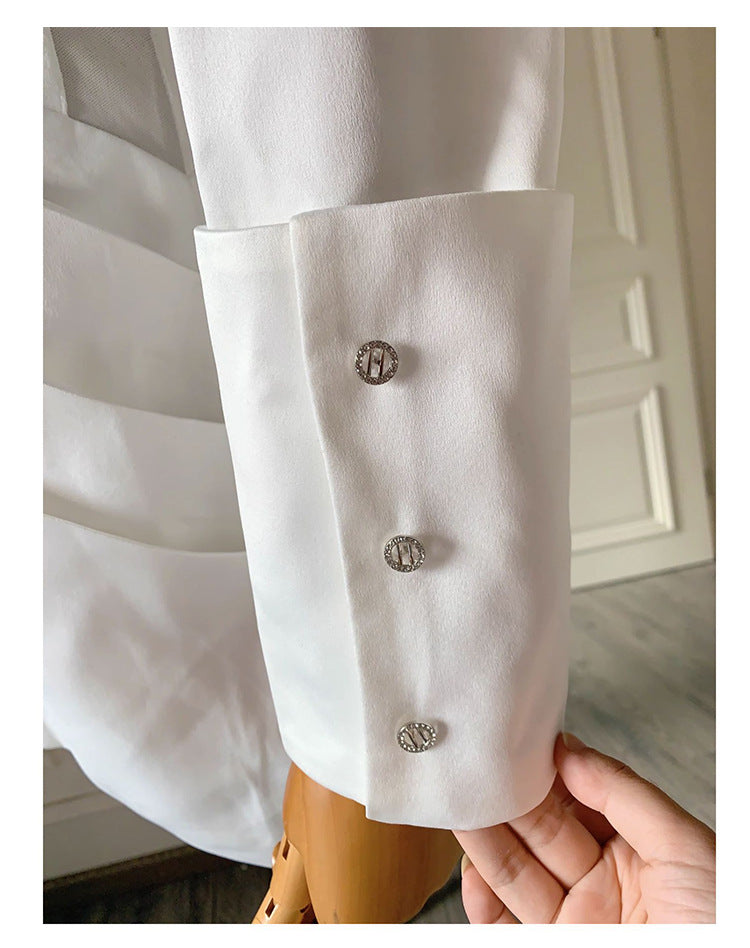 Flowering Girl Women Alyssa Deep V See-Through Fishbone Pleated Hip Blazer Mini Dress In White