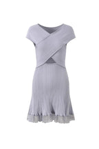 Blue Knit Lace Cutout Mini Dress