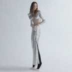Flowering Girl Women crop top drape skirt set in silver