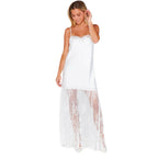 Flowering Girl Women Lace Hem Satin Slip Maxi Dress