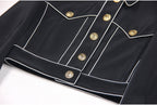 Flowering Girl Women amity seven-button black piped-trim jacket