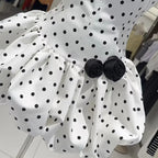 Flowering Girl Women Polka Dot Strapless Flower Corset Puff Mini Dress In White