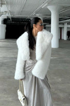 Flowering Girl Women imitation fox fur cropped fur coats with artificial large fur collars