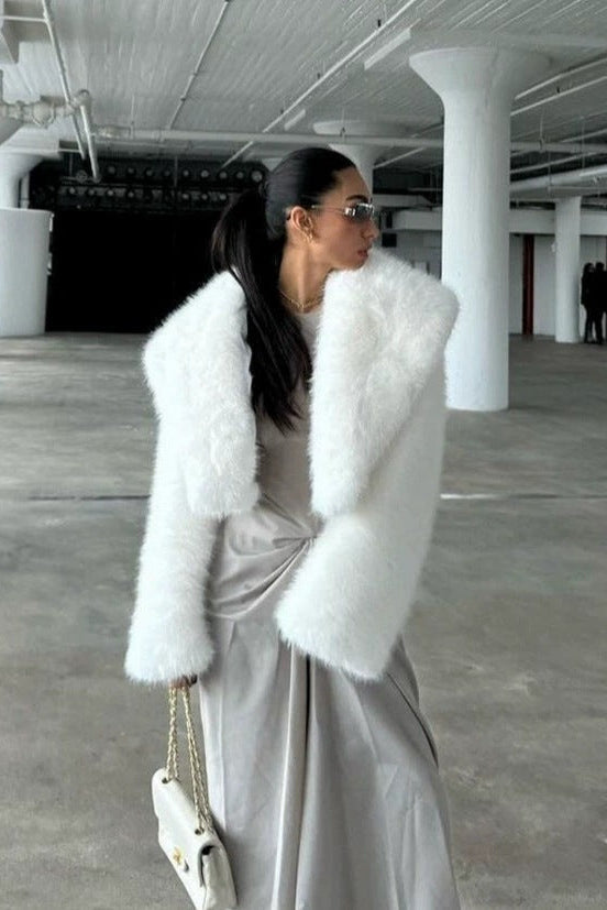 Flowering Girl Women imitation fox fur cropped fur coats with artificial large fur collars