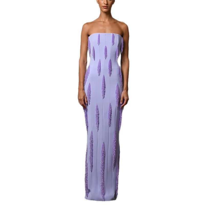 Flowering Girl Women purple embellished off-shoulder maxi dress