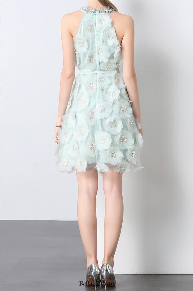 Flowering Girl Women chloe rhinestone 3d flower mini dress in mint