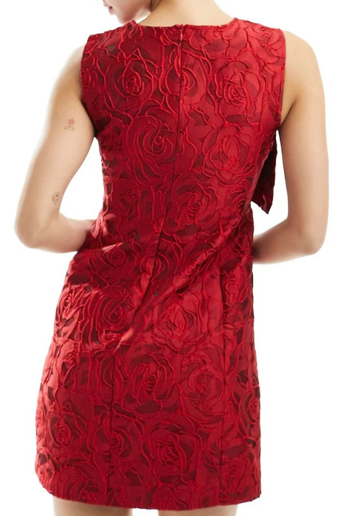 Burgundy Bow Jacquard Mini Dress