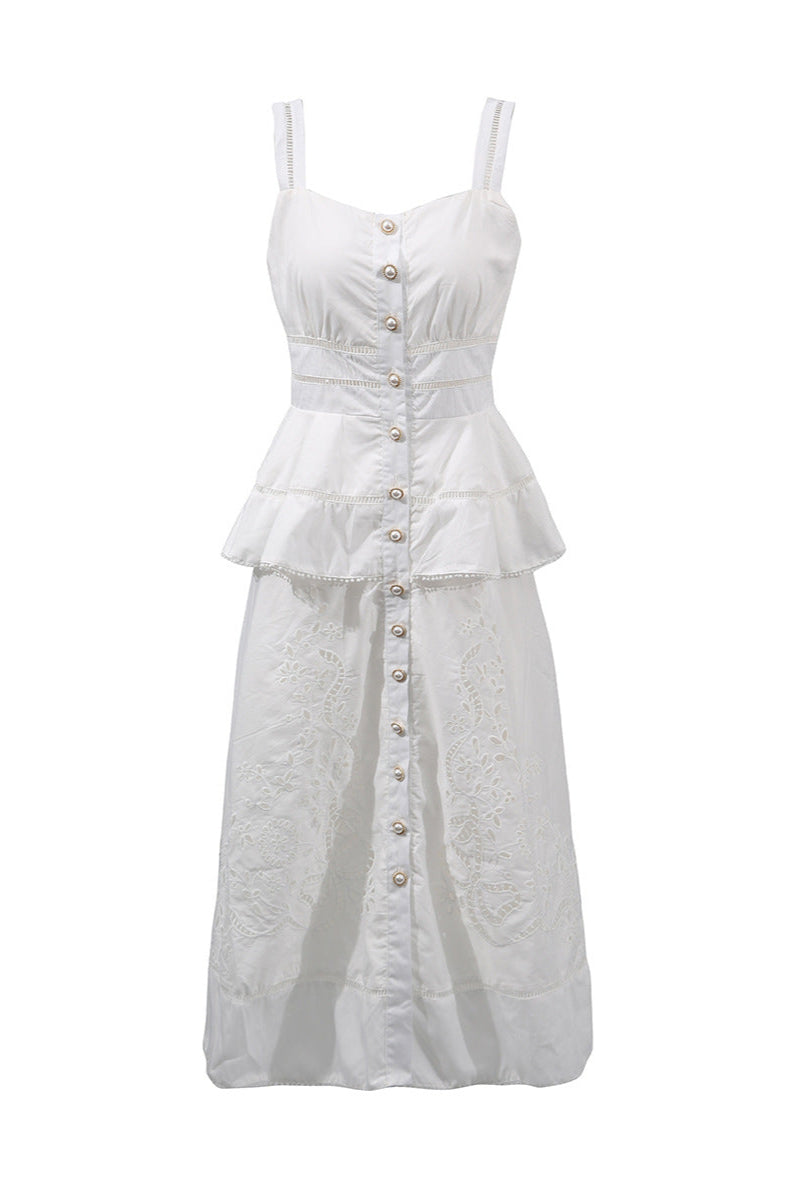 Flowering Girl Women Peplum Hollow Midi Dress In Beige