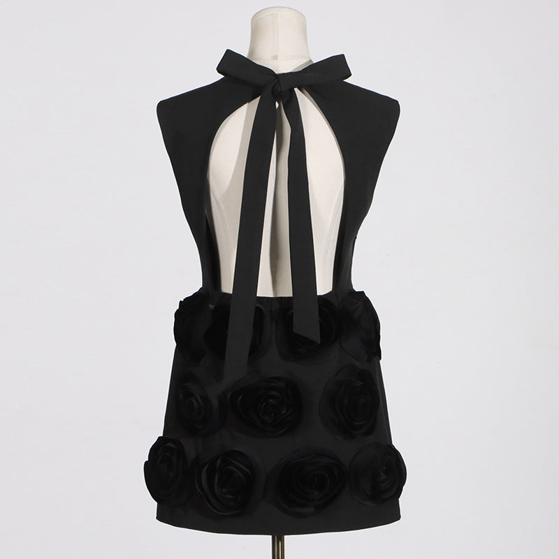 Flowering Girl Women xaviera rose applique mini dress in black