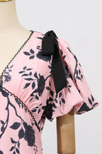 Flowering Girl Women v-Neck Satin Floral Midi Dress In Pink