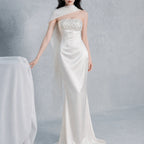 Flowering Girl Women sylvia rhinestone embellish strapless satin maxi dress - white