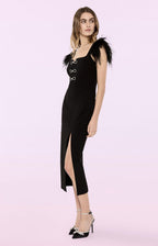 josephine Bows High Slit Diamond Bandage Midi Dress