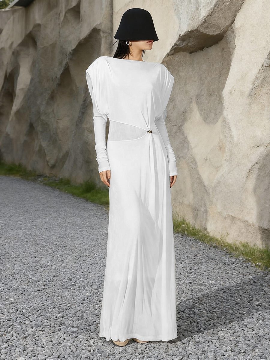Flowering Girl Women Beryl Pleated Knitted Fabric Maxi Dress In White