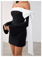 Flowering Girl Women black Off-the-Shoulder Flared Sleeve Mini Dress