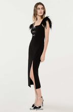 josephine Bows High Slit Diamond Bandage Midi Dress