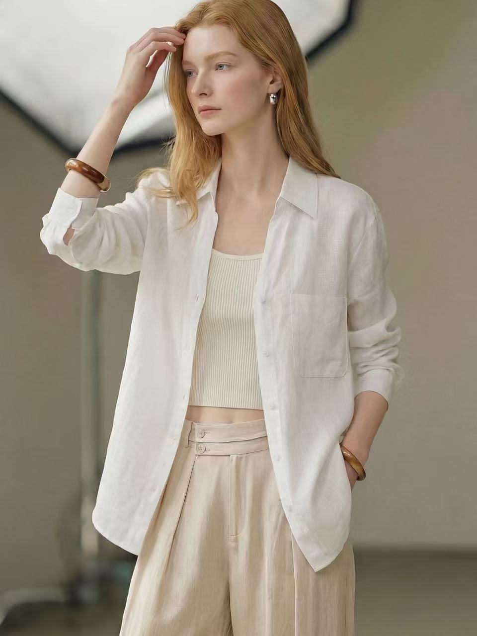 Flowering Girl Women Lazy Style White Linen Shirt