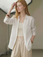 Flowering Girl Women Lazy Style White Linen Shirt