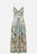 Flowering Girl Women Retro oil painting print halter maxi dress