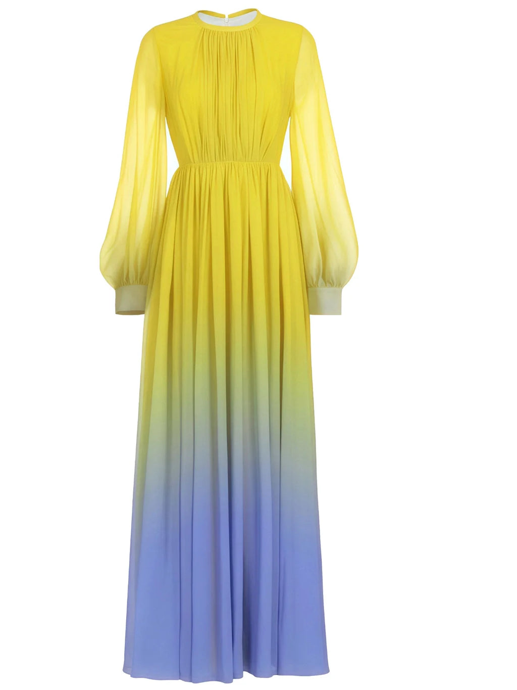 European and American niche gradient dresses, balloon sleeves, yellow long skirts, temperament, long-sleeved skirts, elegant women's long skirts