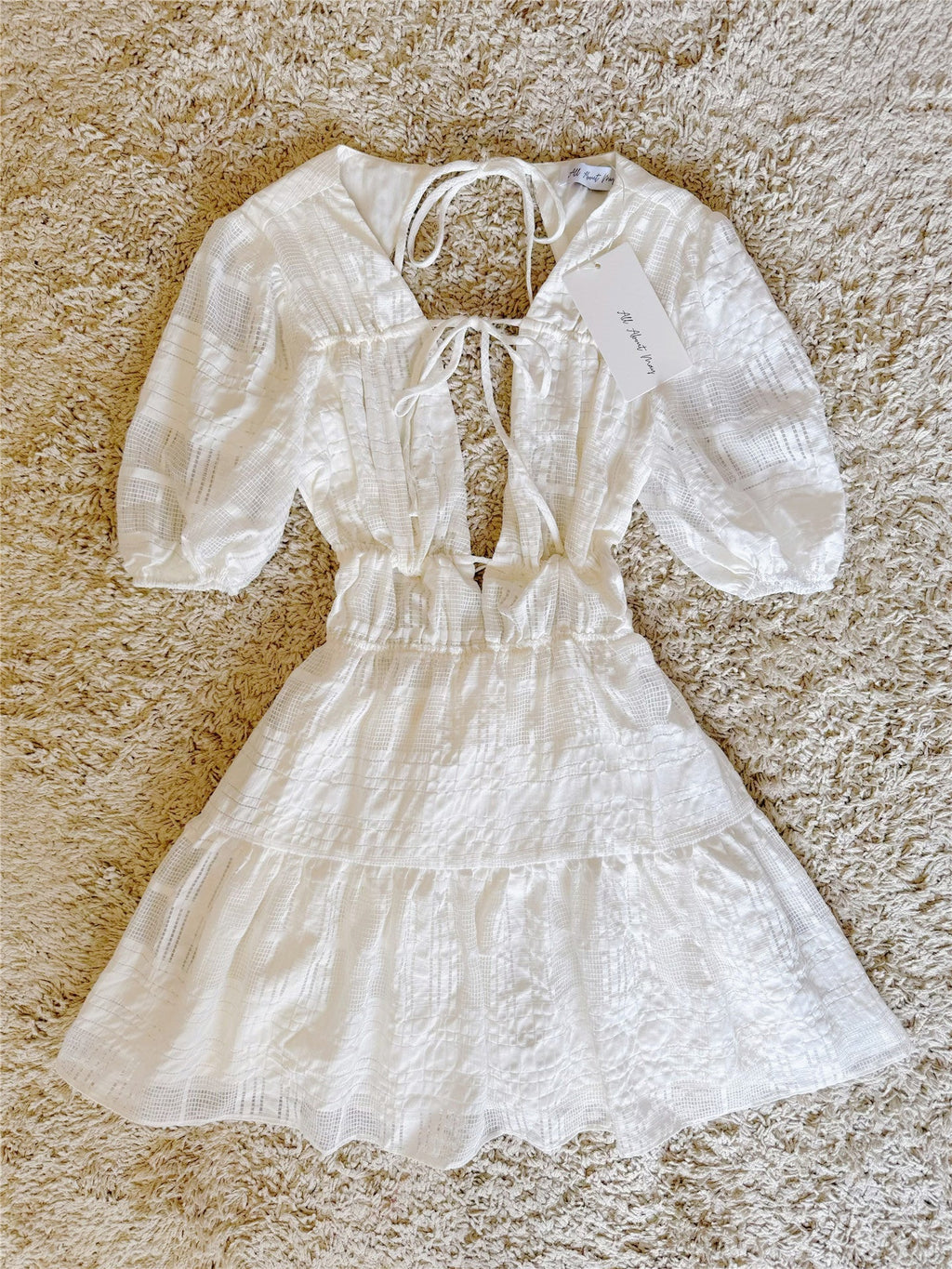 Flowering Girl Women white cut-out lace-up backless dress
