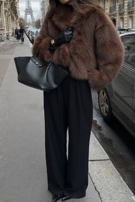 Flowering Girl Women imitation fox fur cropped fur coats with artificial large fur collars